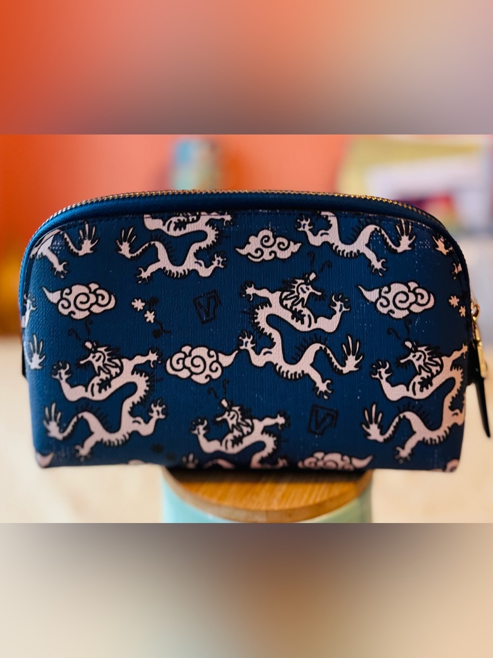 Vivienne Tam Blue and White Dragon Print Pouch